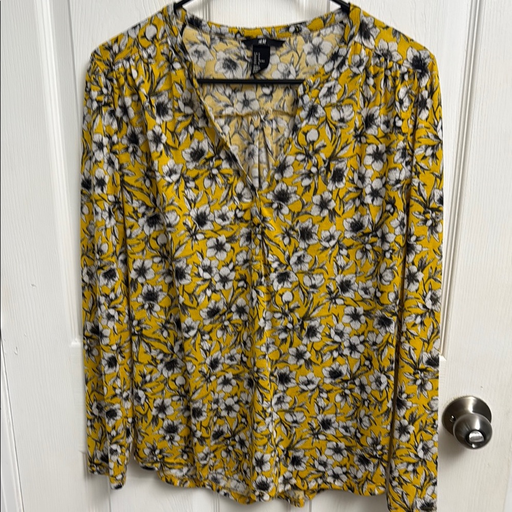 H&M Yellow and Black Floral Blouse